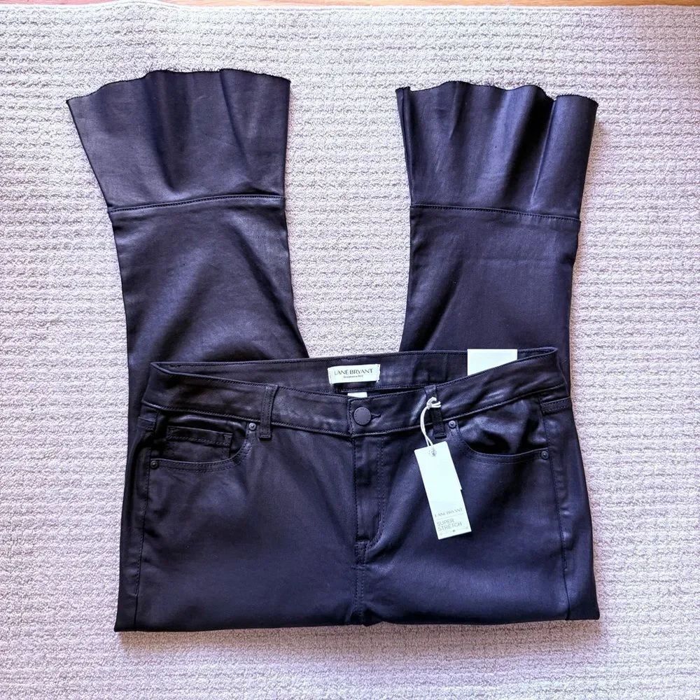 Lane Bryant Coated Black Skinny Flared Jeans Mid Rise Super Stretch NWT